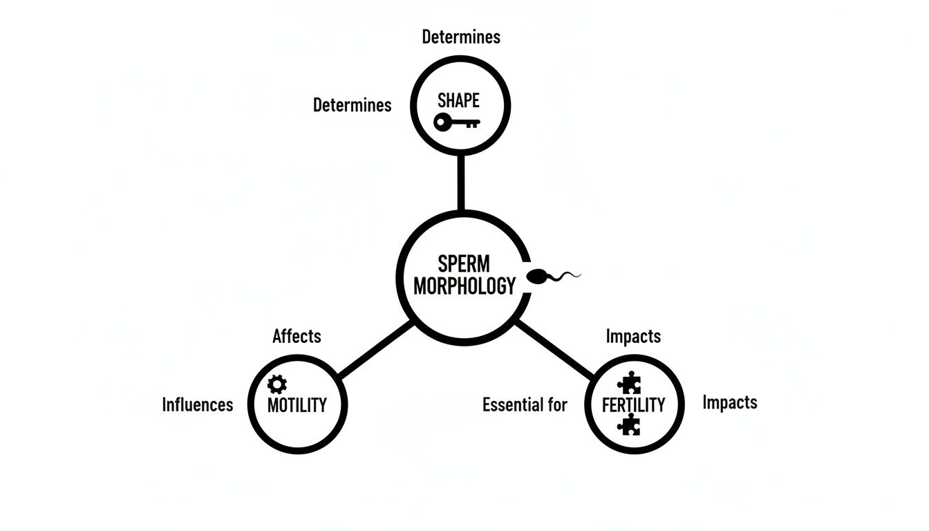 Infographic illustrating how sperm morphology determines shape, influences motility, and is essential for fertility.