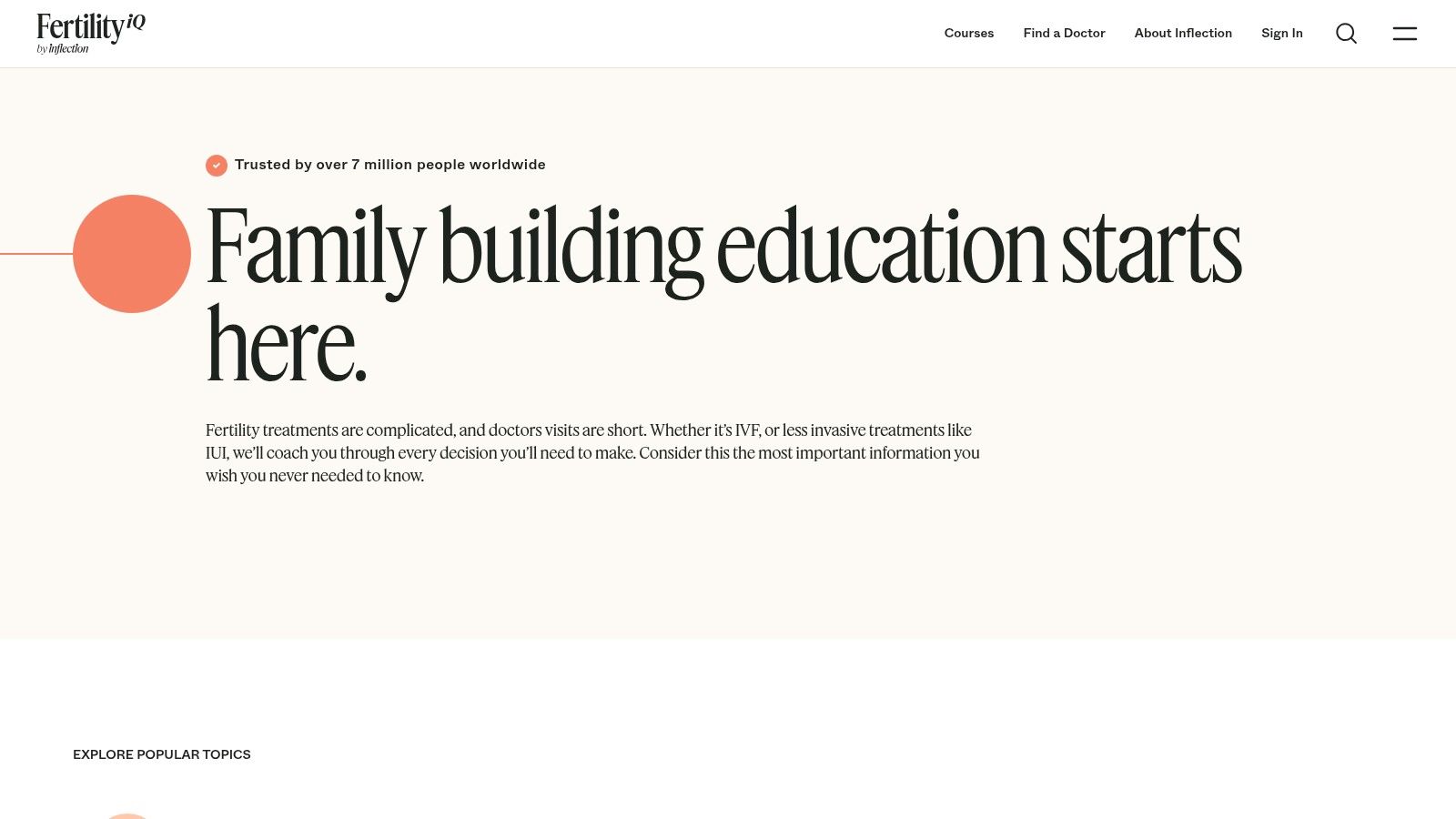 A screenshot of the FertilityIQ website showing educational resources and articles.