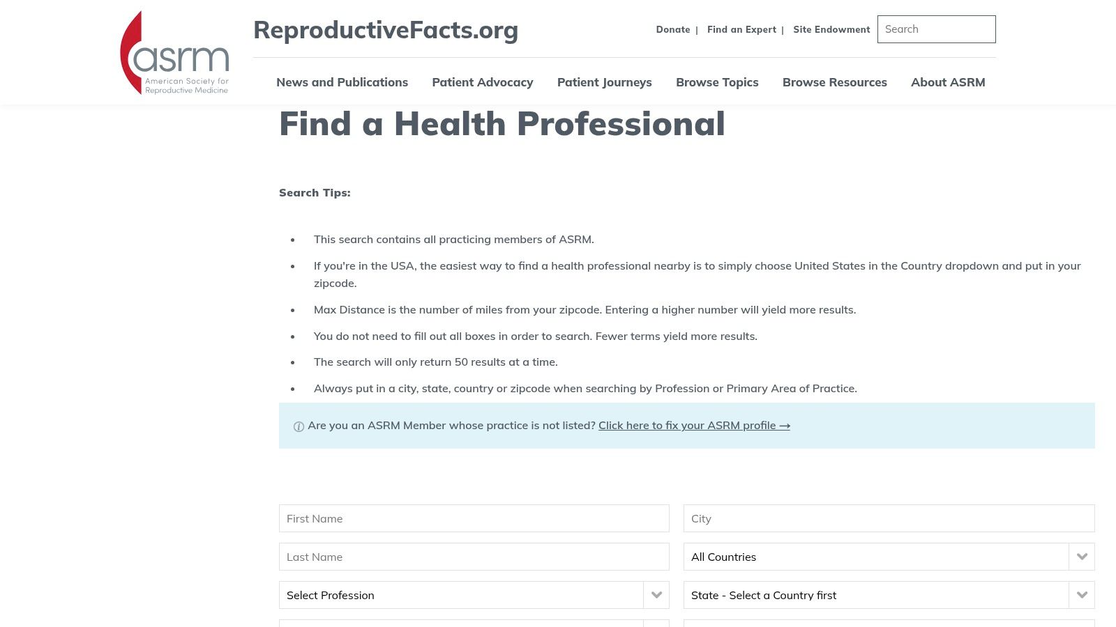 ReproductiveFacts.org (ASRM) – Find a Health Professional