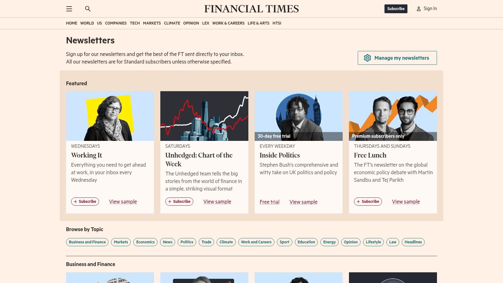Financial Times Newsletters