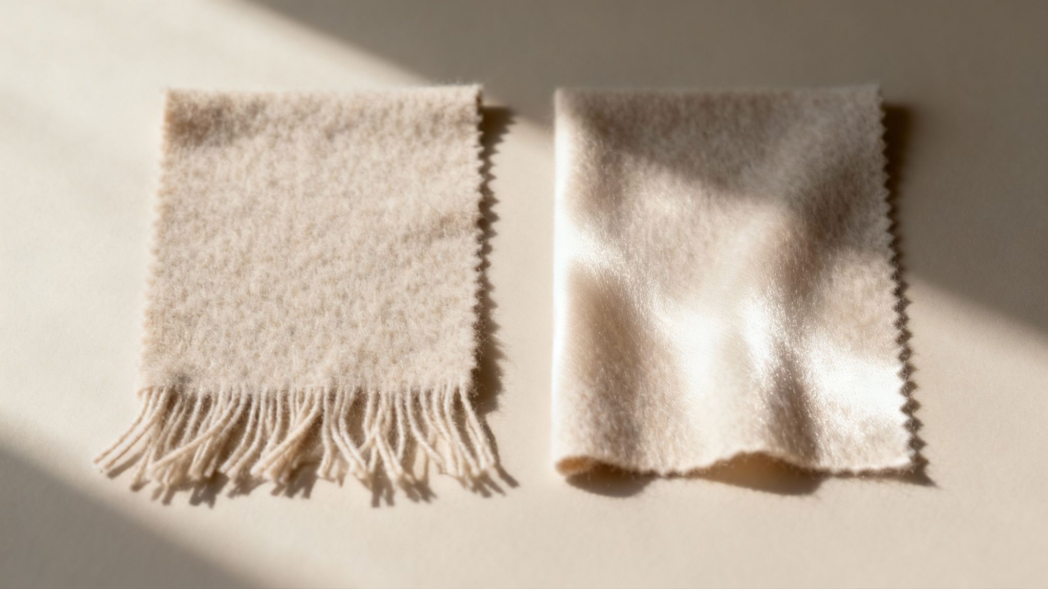 A magnifying glass showing the delicate fibers of a cashmere garment.