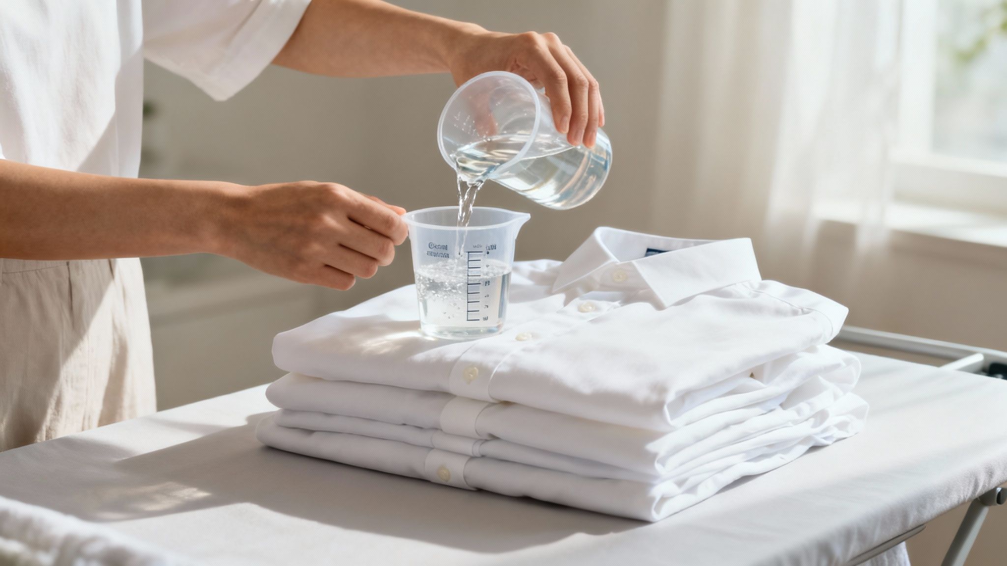 A clean, minimalist laundry basket with white folded clothes inside, symbolizing a fresh start.
