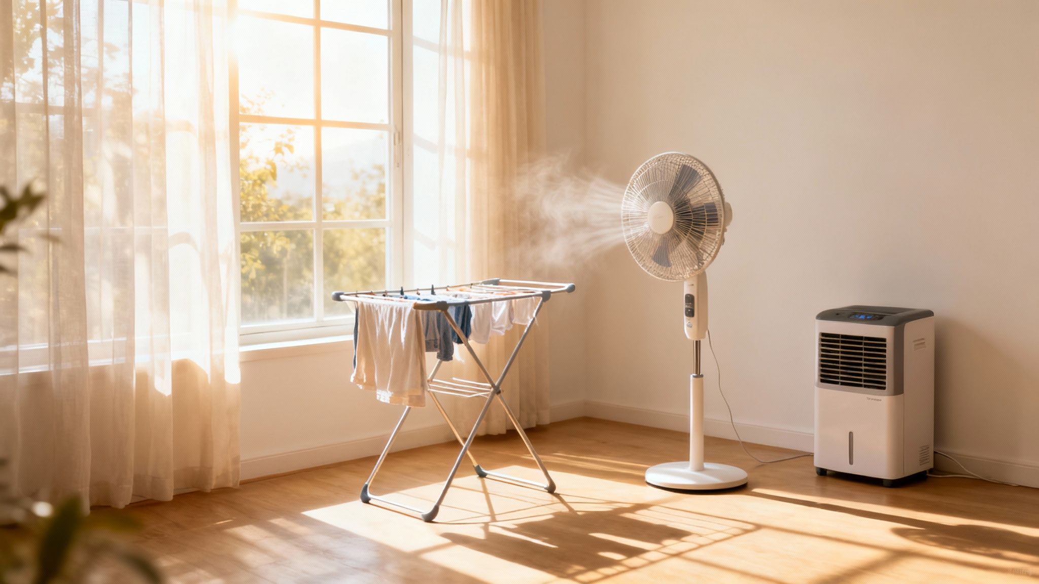 A well-lit room with a drying rack placed near a sunny window for optimal drying.
