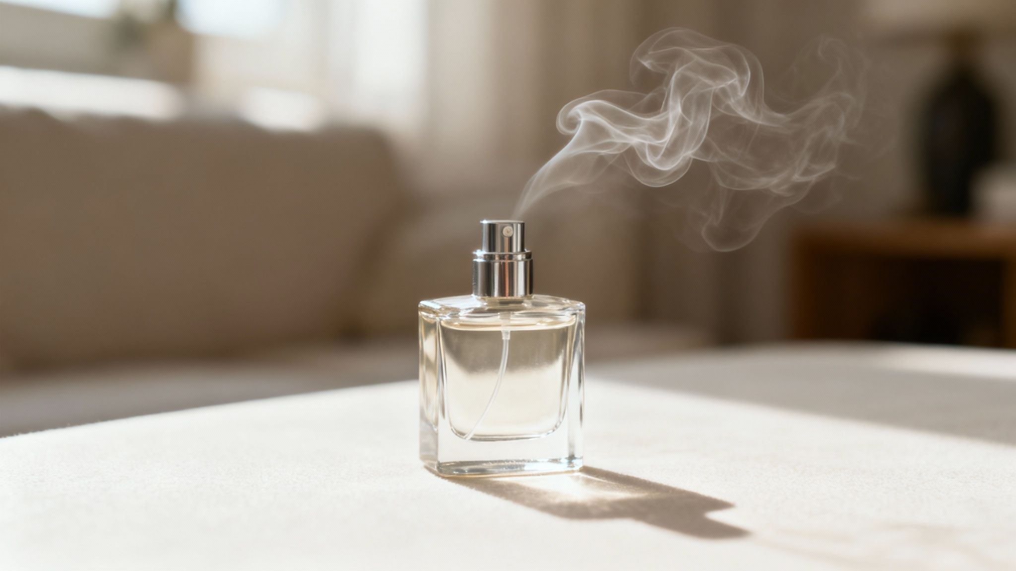 A person smelling a freshly laundered towel with a luxurious scent.