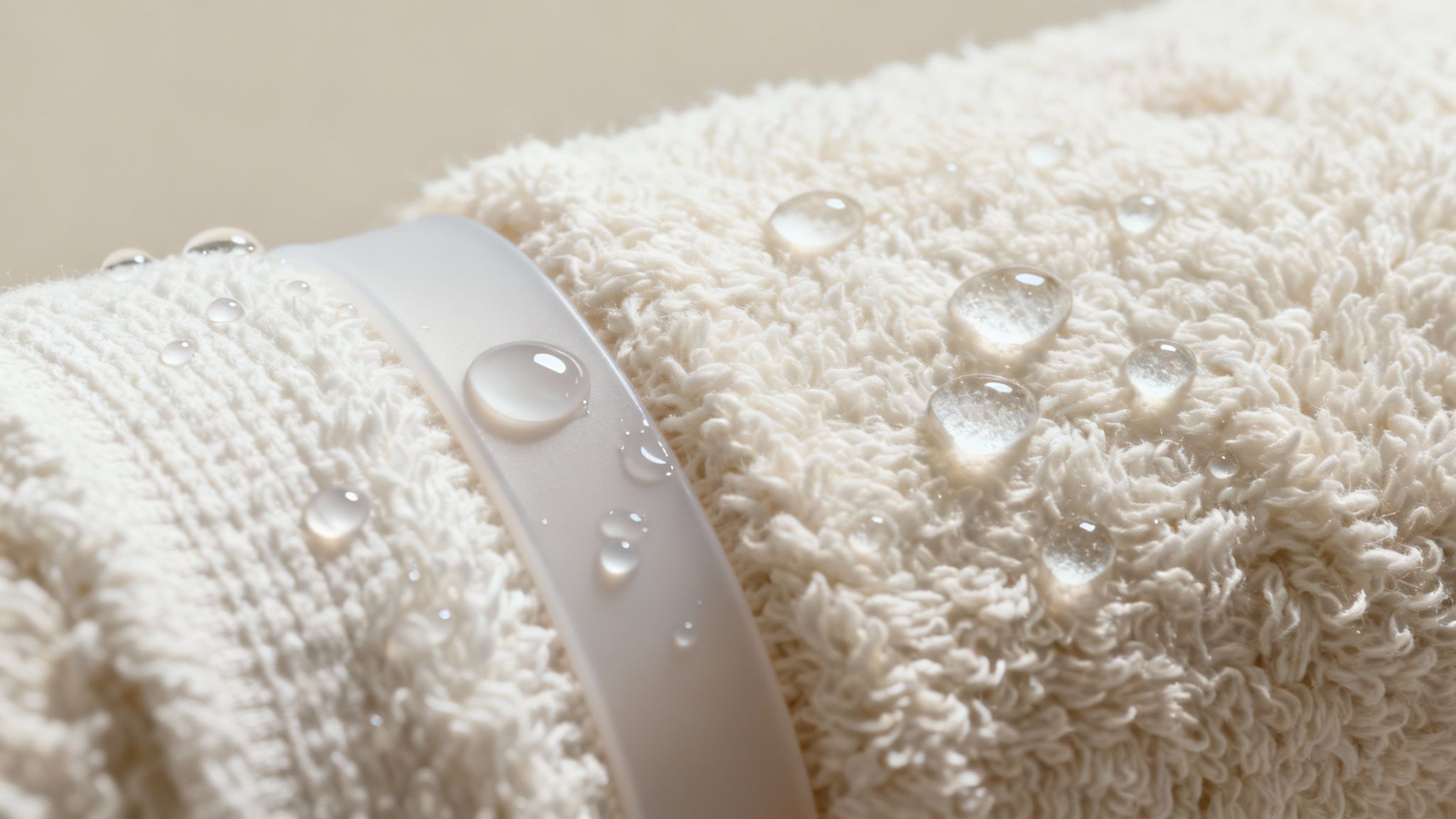 Close-up of fluffy towel fibers showing their texture.