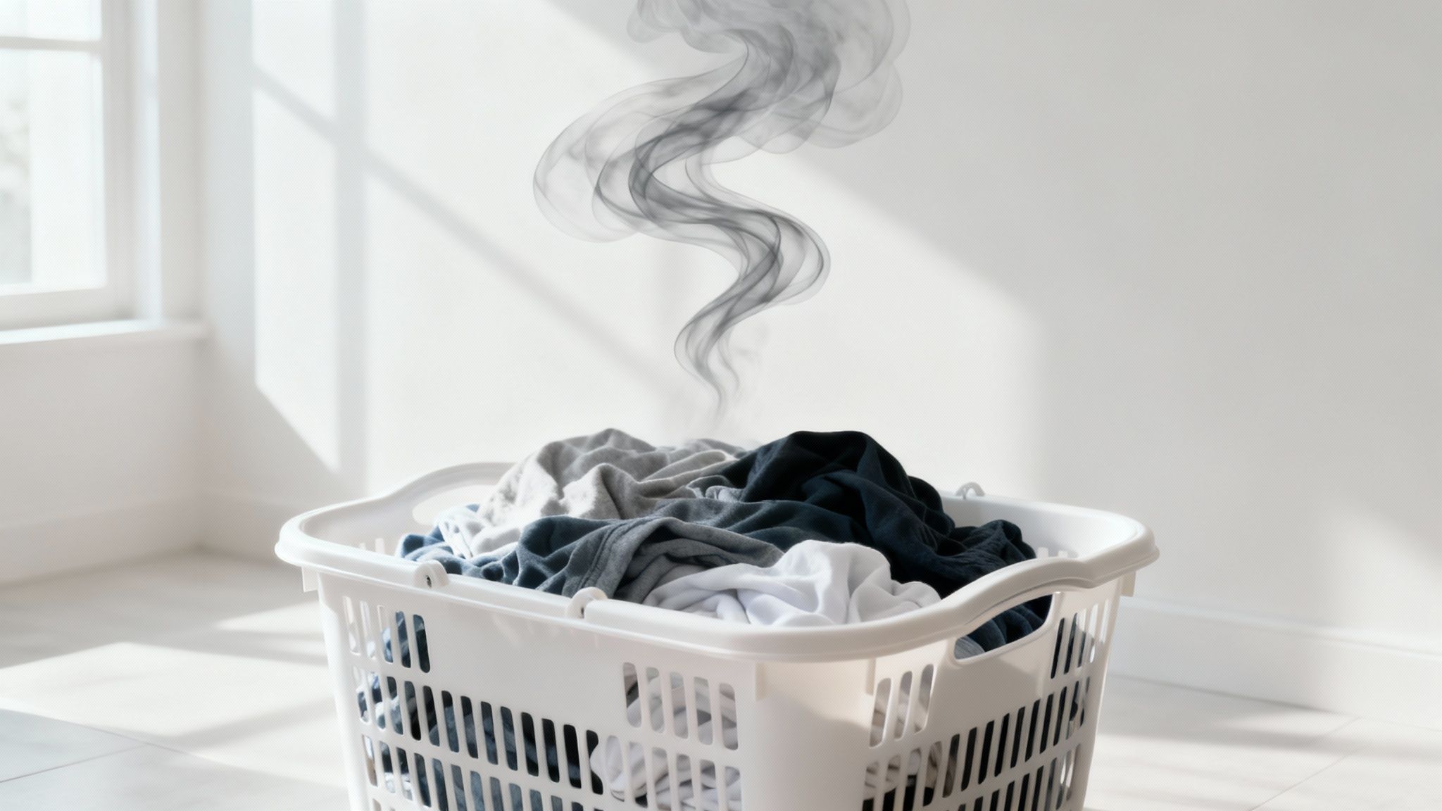 Pile of freshly washed white towels and clothes