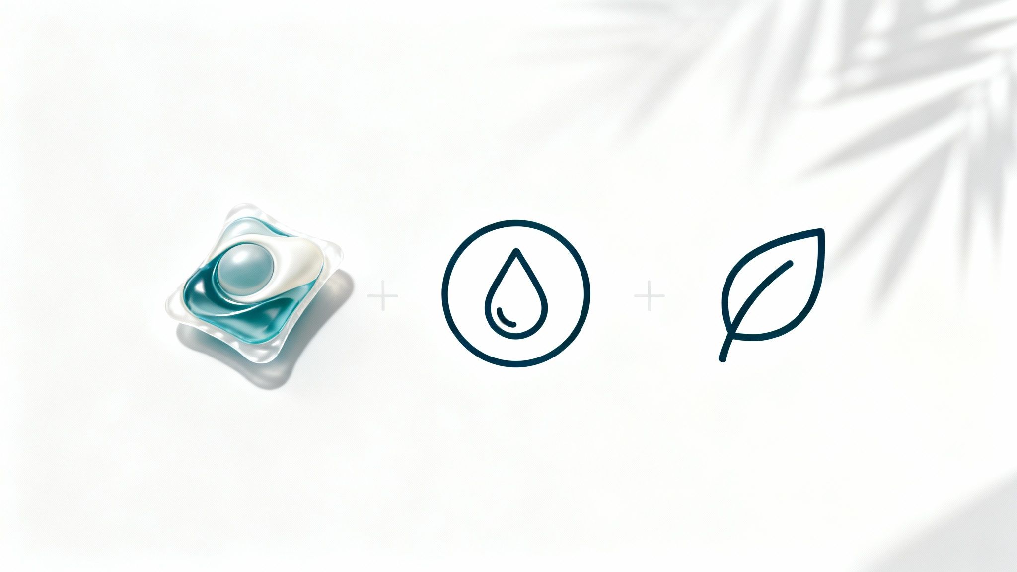 A well-organized laundry room shelf with a single container of laundry pods next to neatly folded towels.