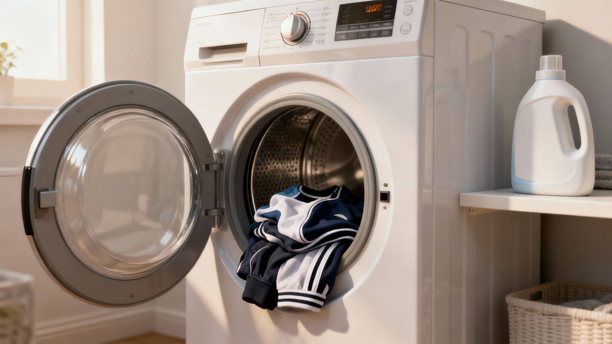 Washing machine control panel with settings highlighted for an odor-fighting cycle.