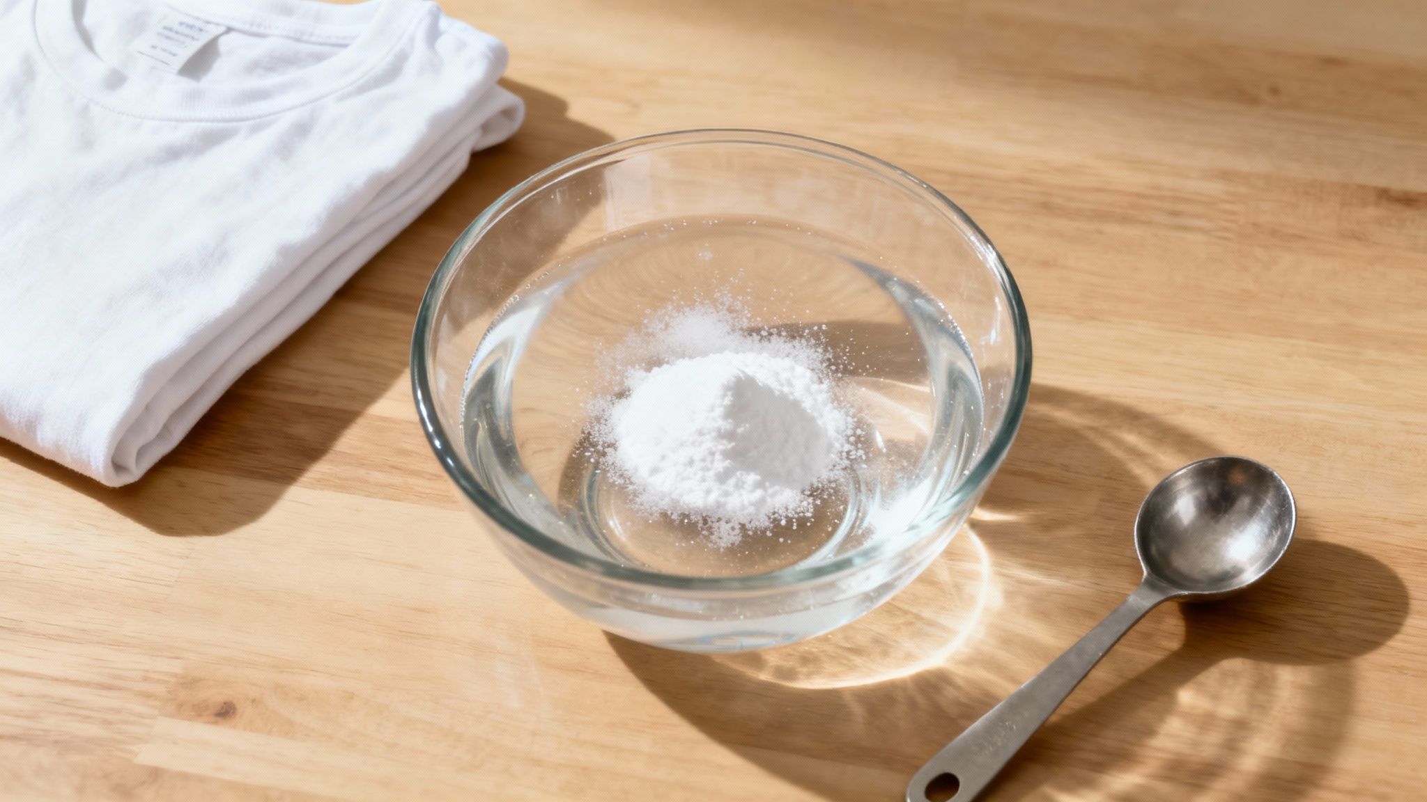 Person mixing a natural pre-treatment solution in a bowl.