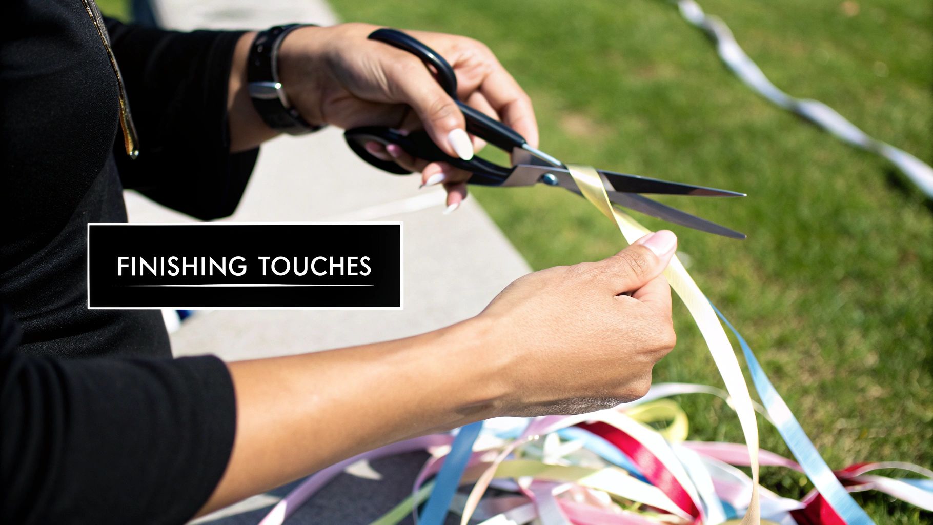 A person troubleshooting a tangled ribbon, demonstrating common crafting challenges.