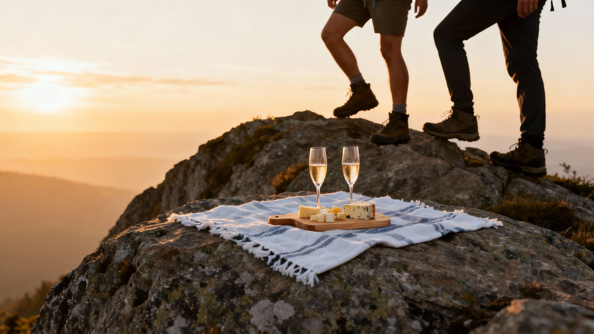 A group of friends hiking on a sunny day