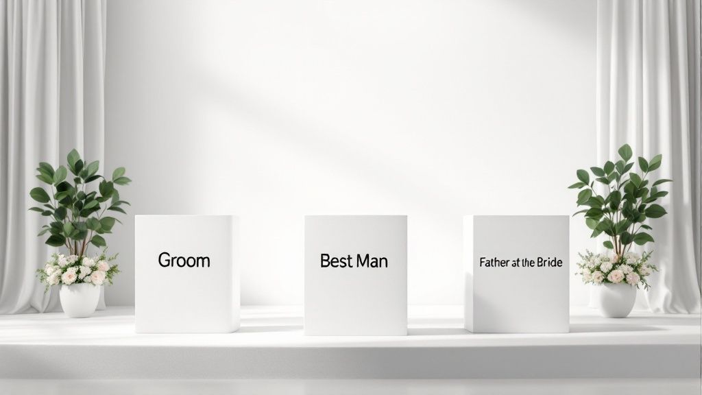 A father giving a heartfelt speech at a wedding reception.