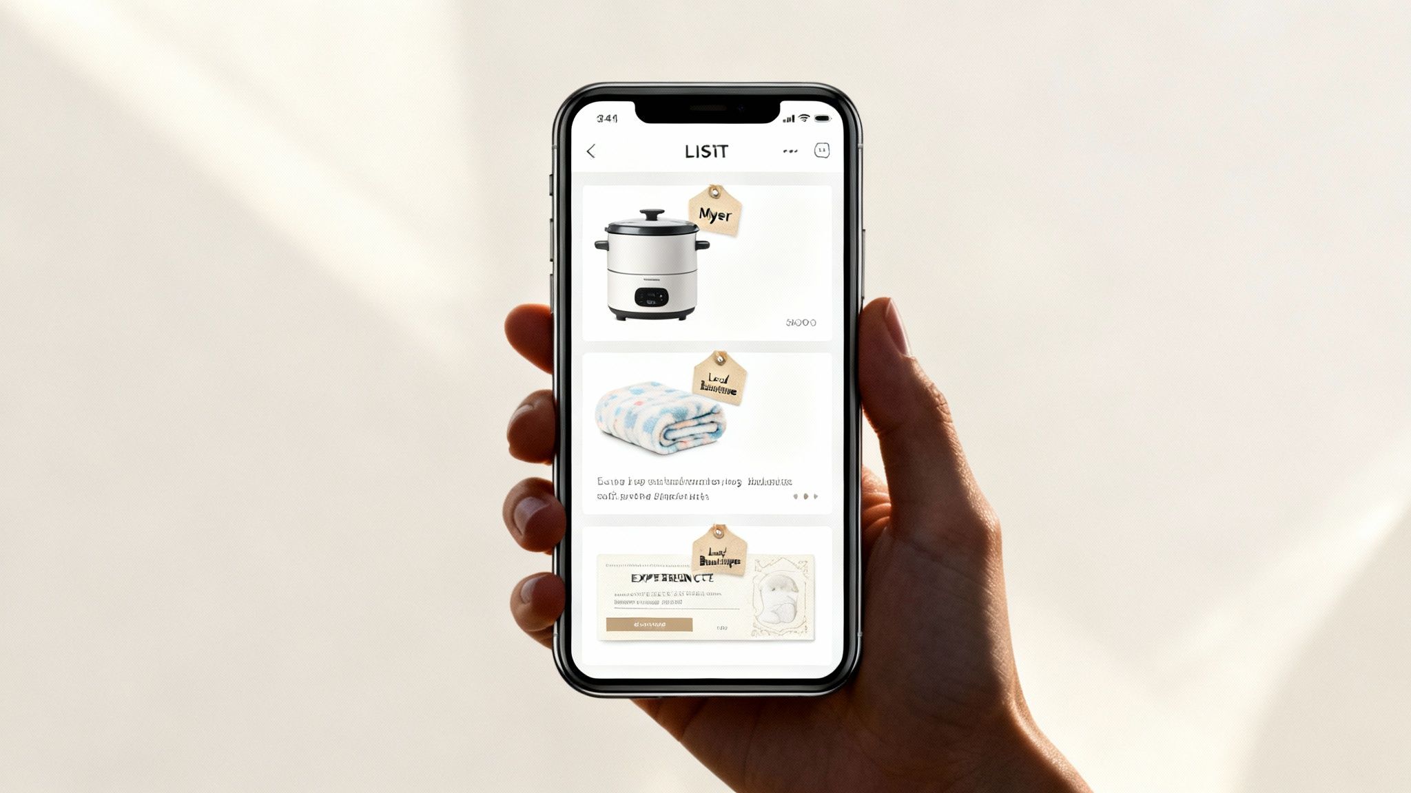 A beautifully curated flat lay of potential registry gifts, including home decor and personal items.