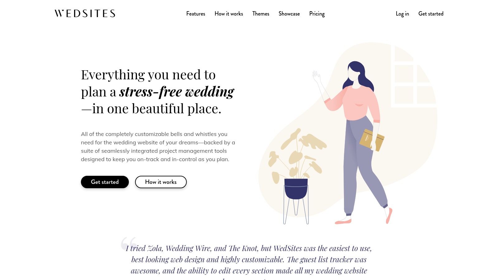 The landing page for the WedSites platform, showcasing its template designs for wedding websites.