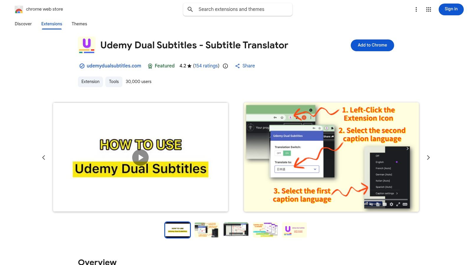 Udemy Dual Subtitles – Subtitle Translator (Chrome Web Store)