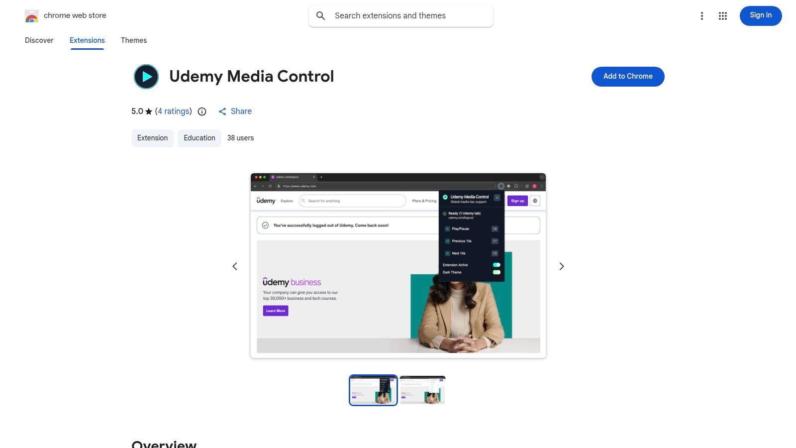 Udemy Media Control (Chrome Web Store)