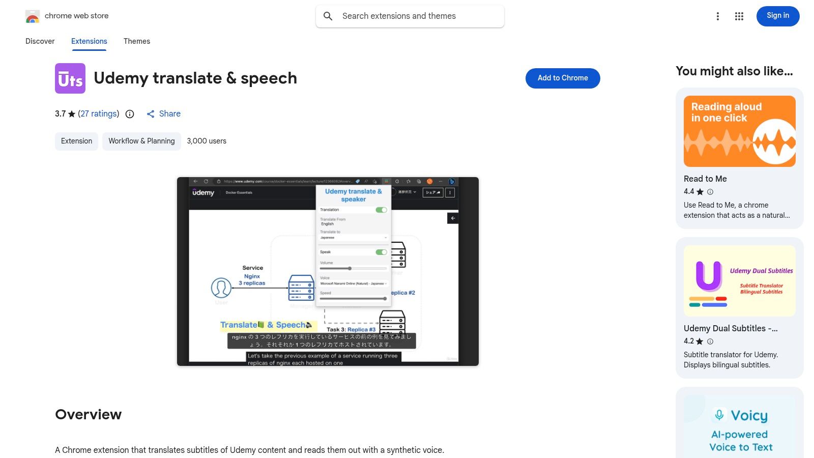 Udemy translate & speech (Chrome Web Store)