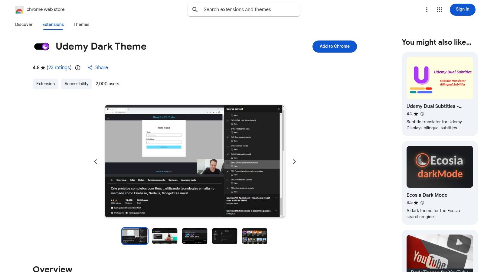 Udemy Dark Theme (Chrome Web Store)