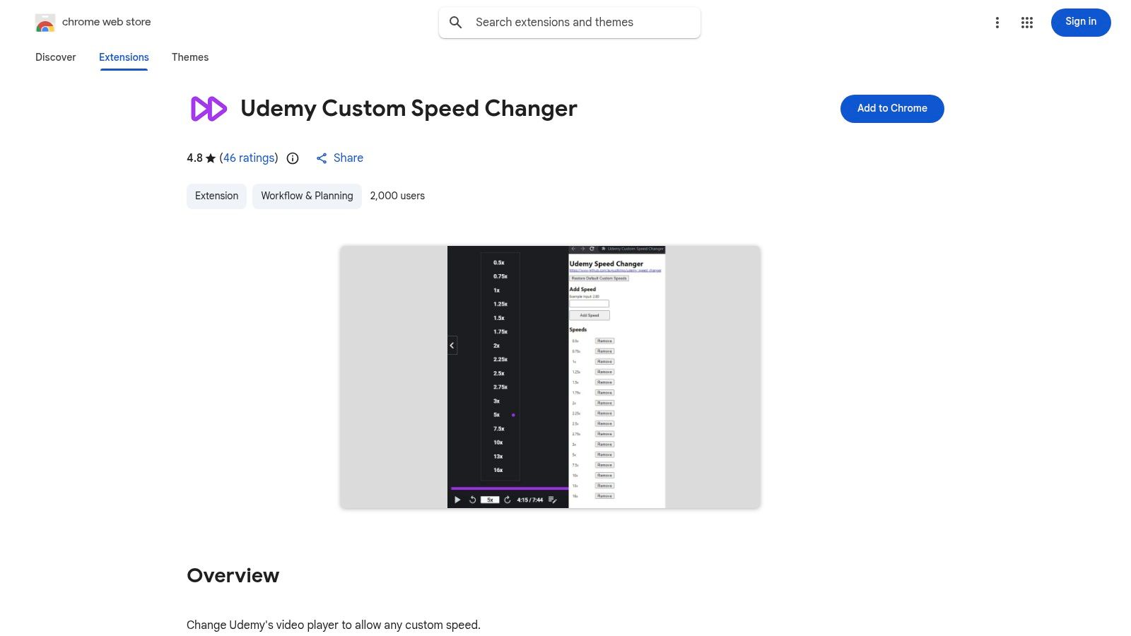 Udemy Custom Speed Changer (Chrome Web Store)
