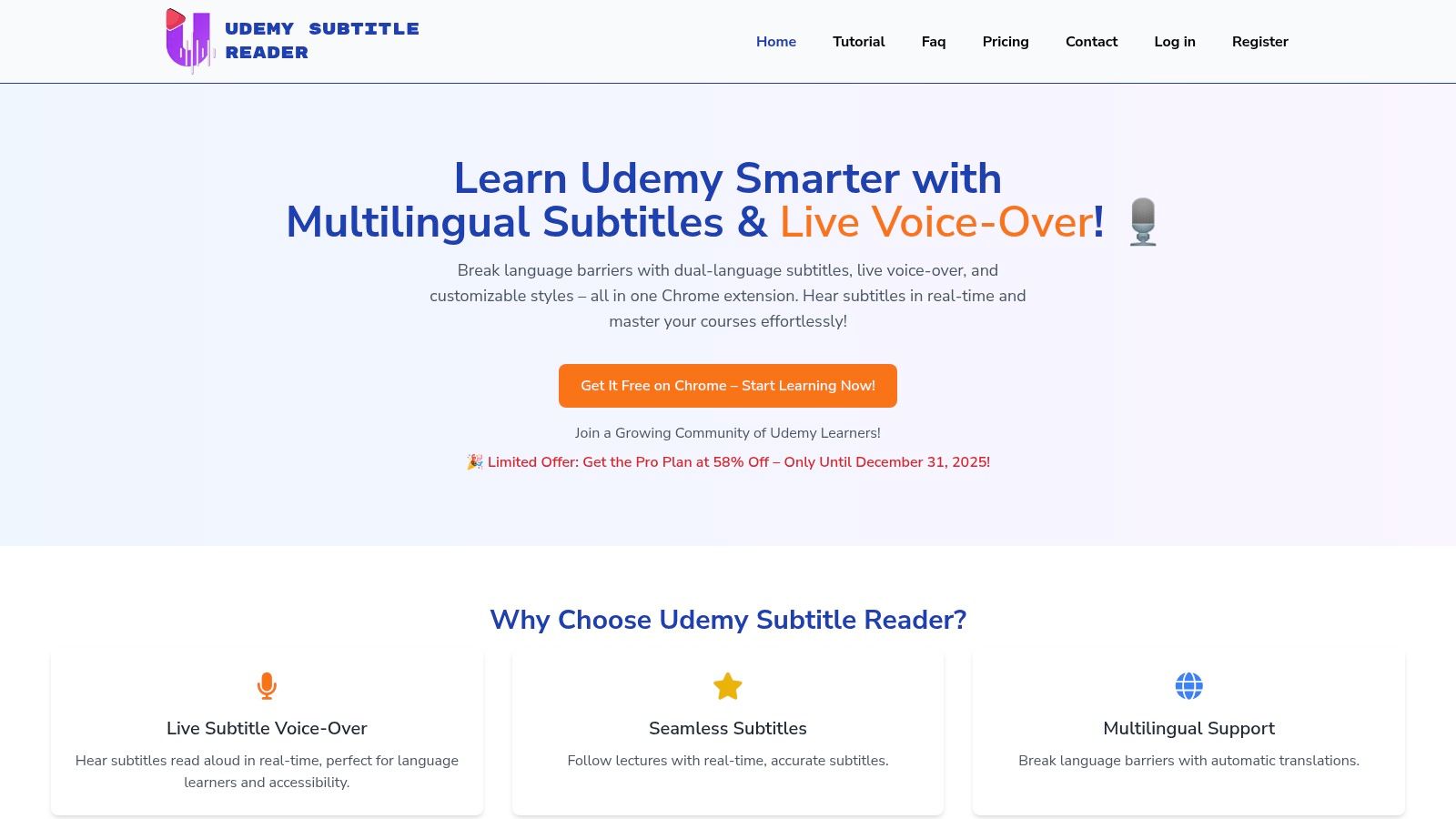 Udemy Subtitle Reader (Chrome Web Store + Official Site)