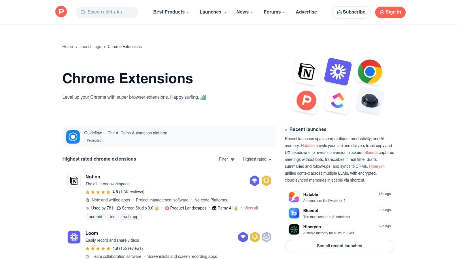 Product Hunt – Chrome Extensions Topic