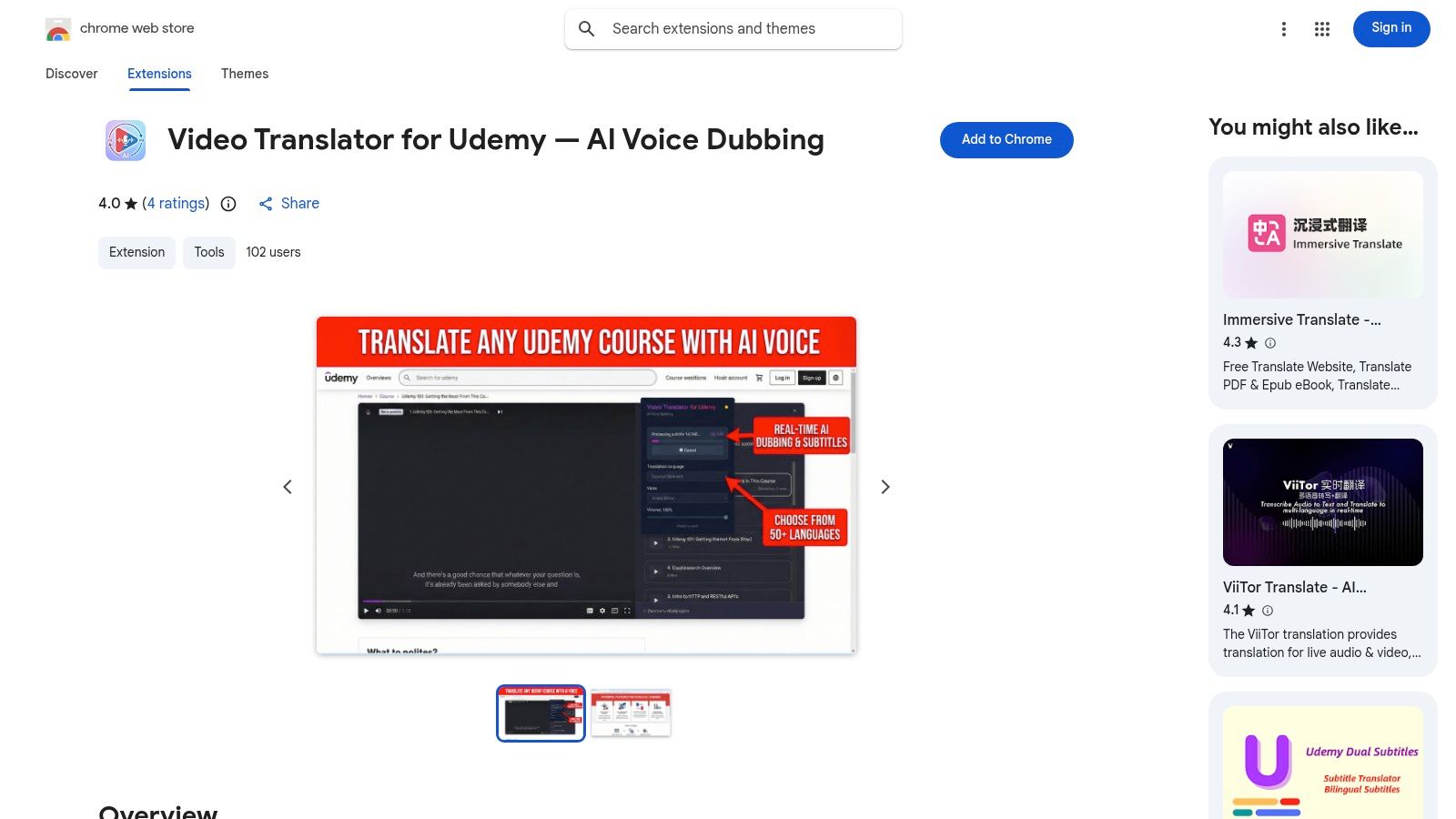 Video Translator for Udemy — AI Voice Dubbing (Chrome Web Store)