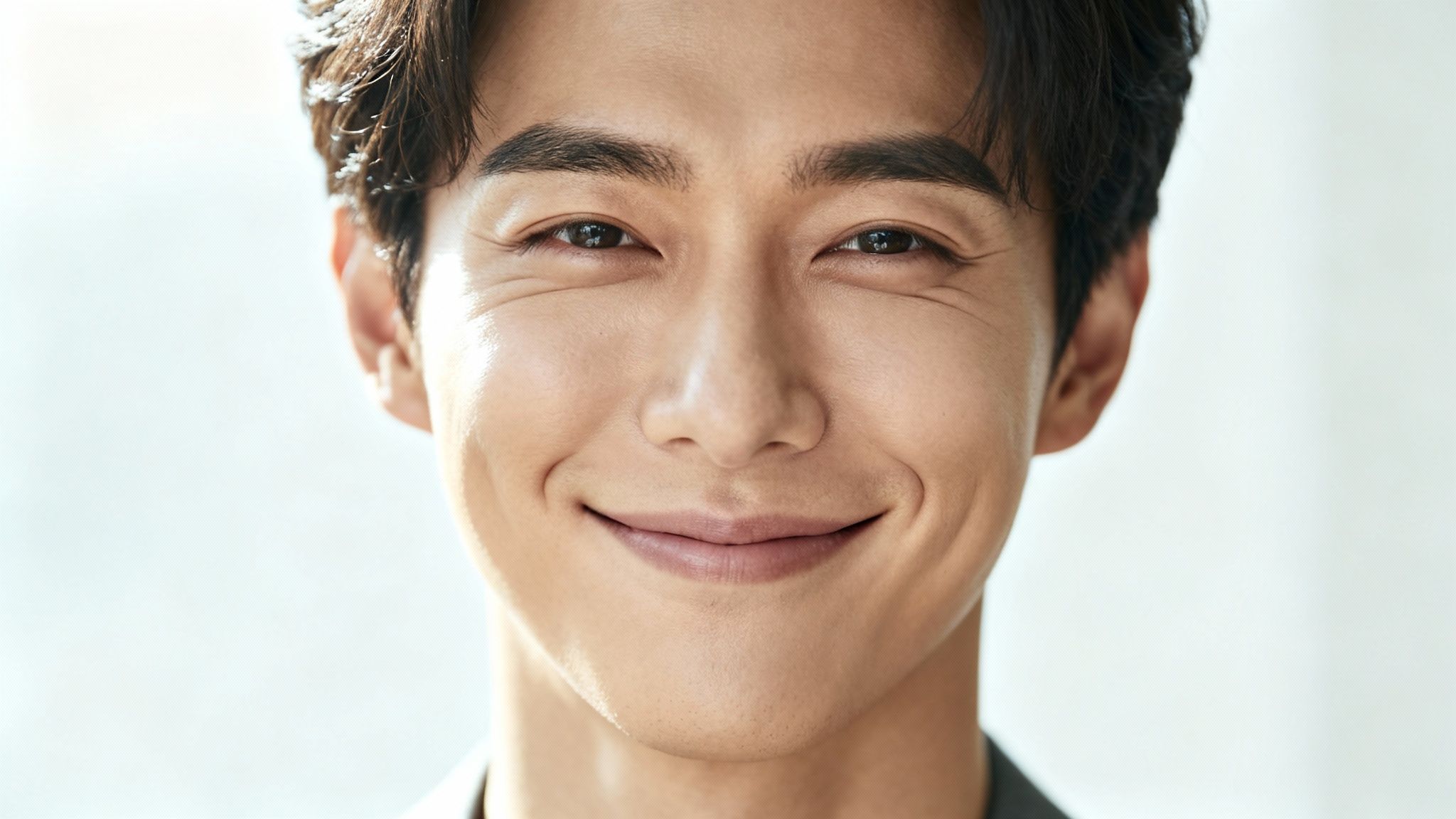 Close-up of a man's happy face, smiling with visible laugh lines around his eyes.