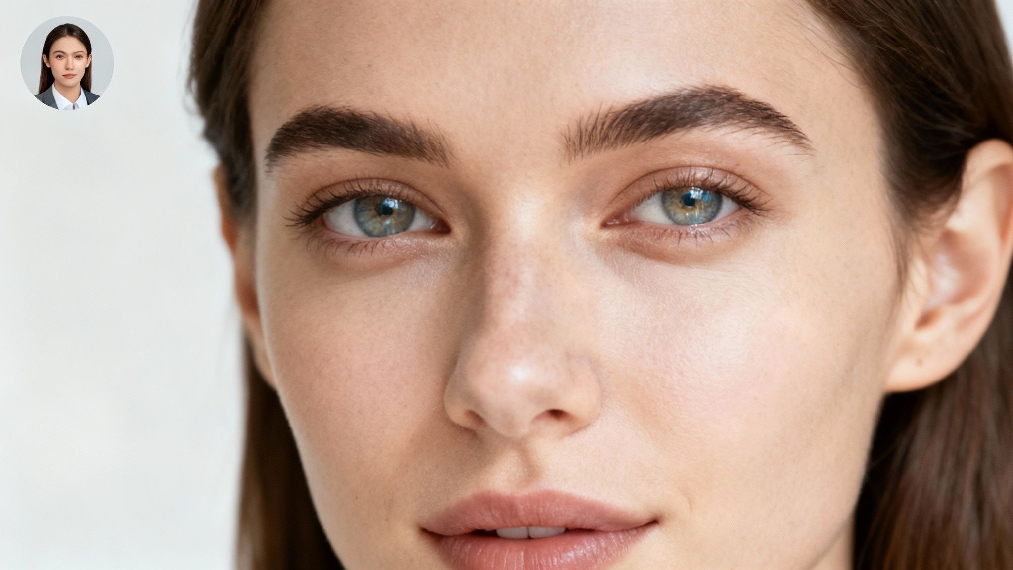 A man sitting at a desk and reviewing several AI-generated headshot options on a tablet
