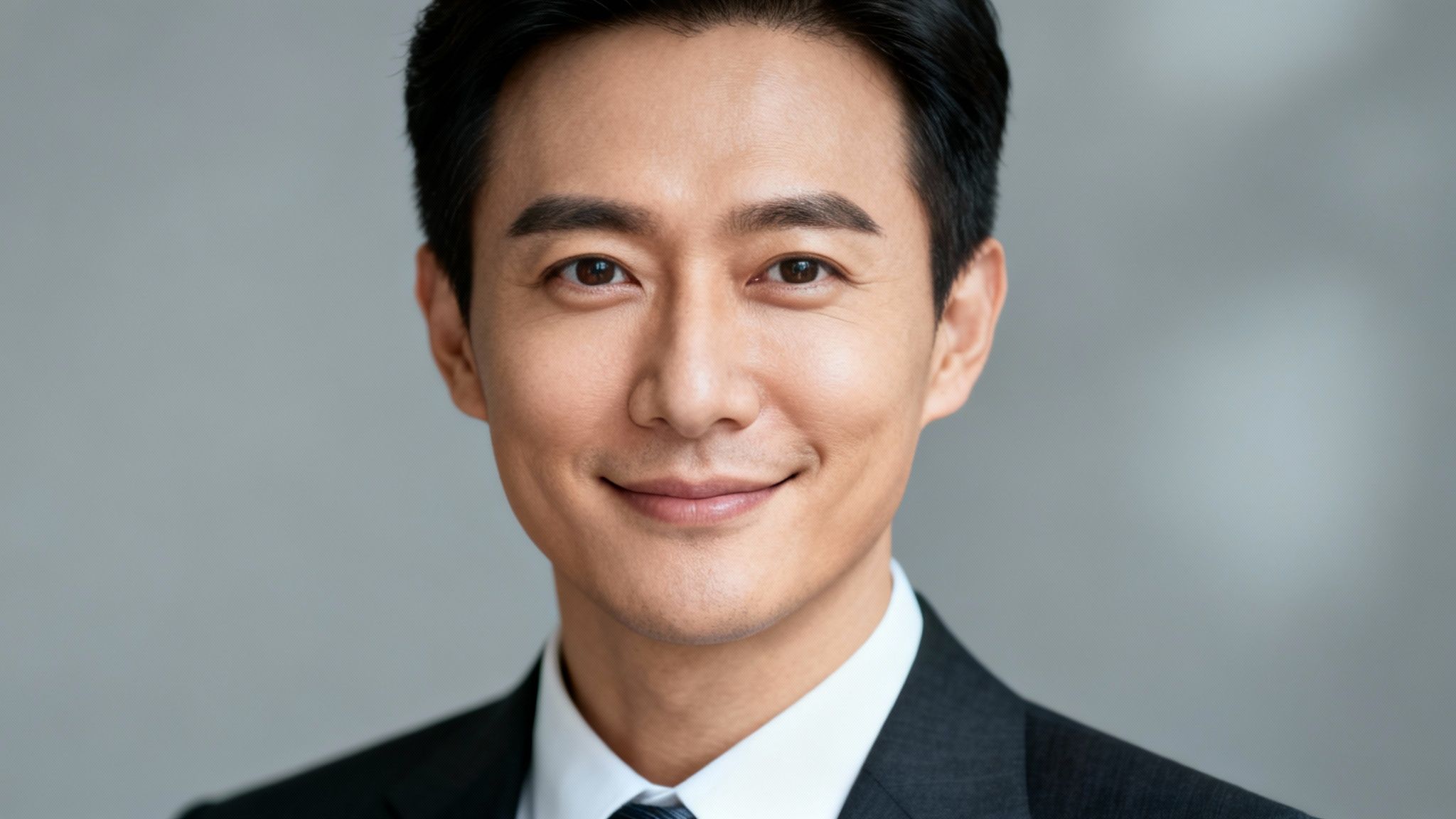 Close-up of a smiling East Asian man in a suit, ideal for a professional LinkedIn profile.