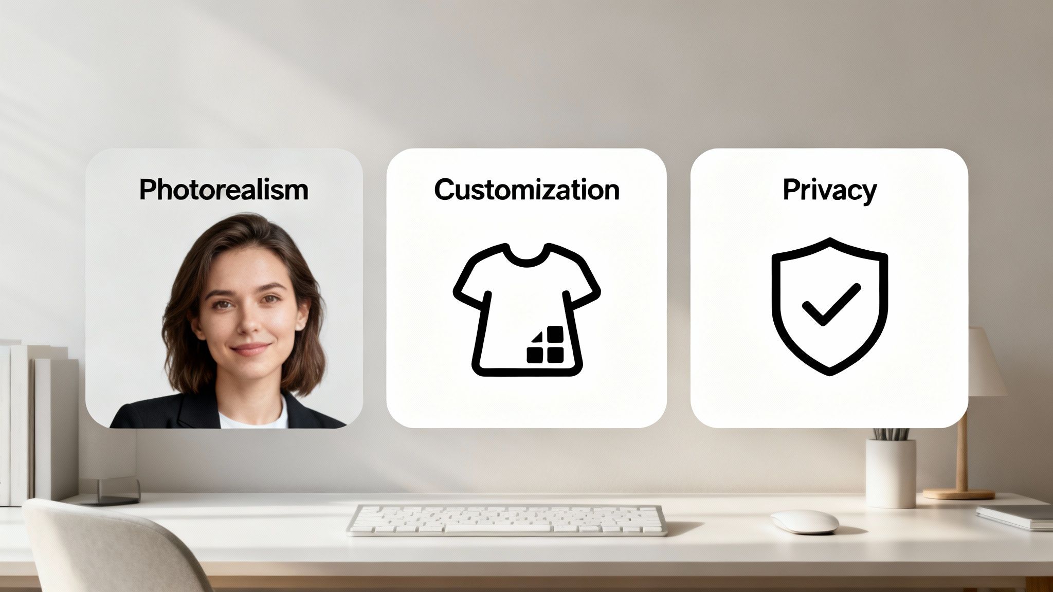A professional AI-generated headshot of a woman in a business setting.