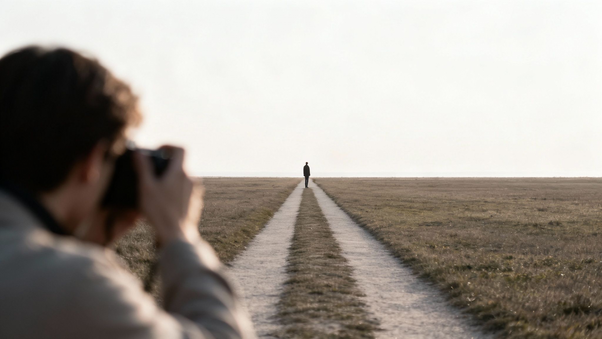 A person framing a shot, illustrating professional photography composition techniques.