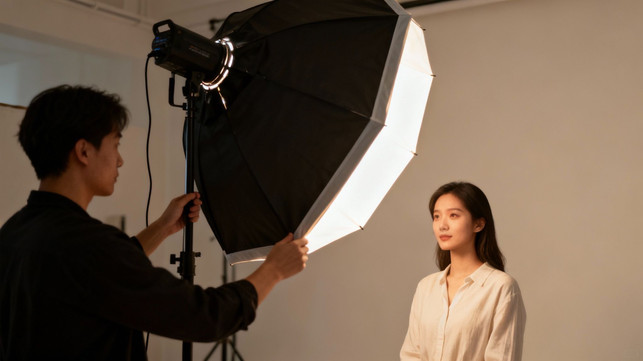 A person editing a photo on their mobile phone to remove shadows.