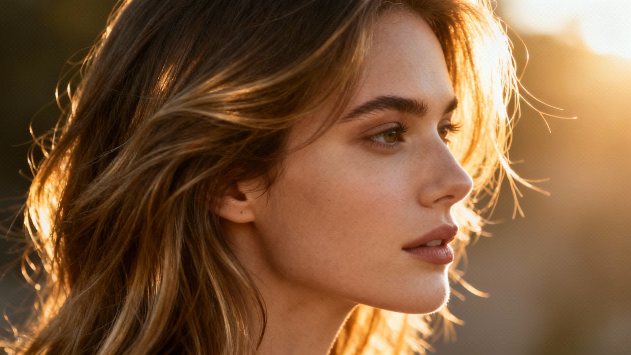 A woman with perfectly styled hair, showcasing a seamless and natural look achieved with AI editing.