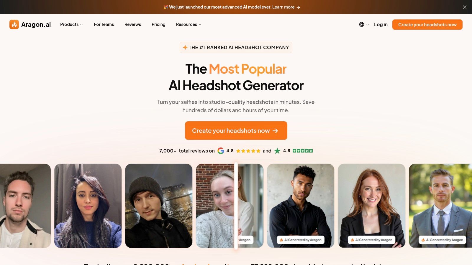 A grid of AI headshots generated by Aragon AI, showing a man in various professional outfits and settings.