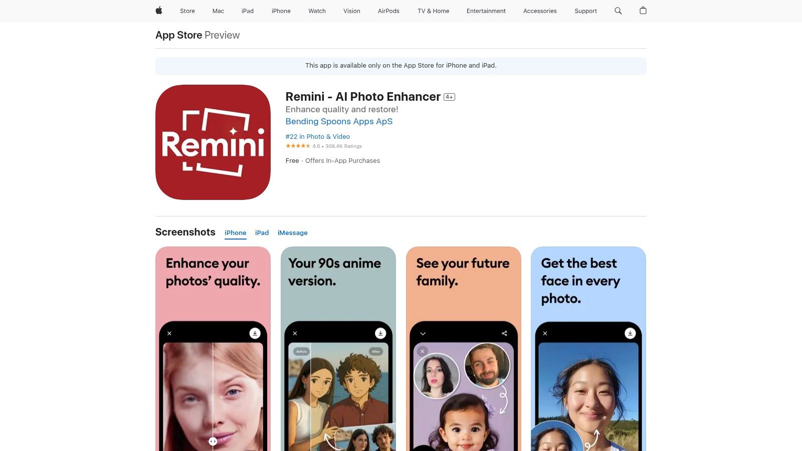A collage of AI-generated professional headshots from Remini, showing various styles produced on a mobile device.