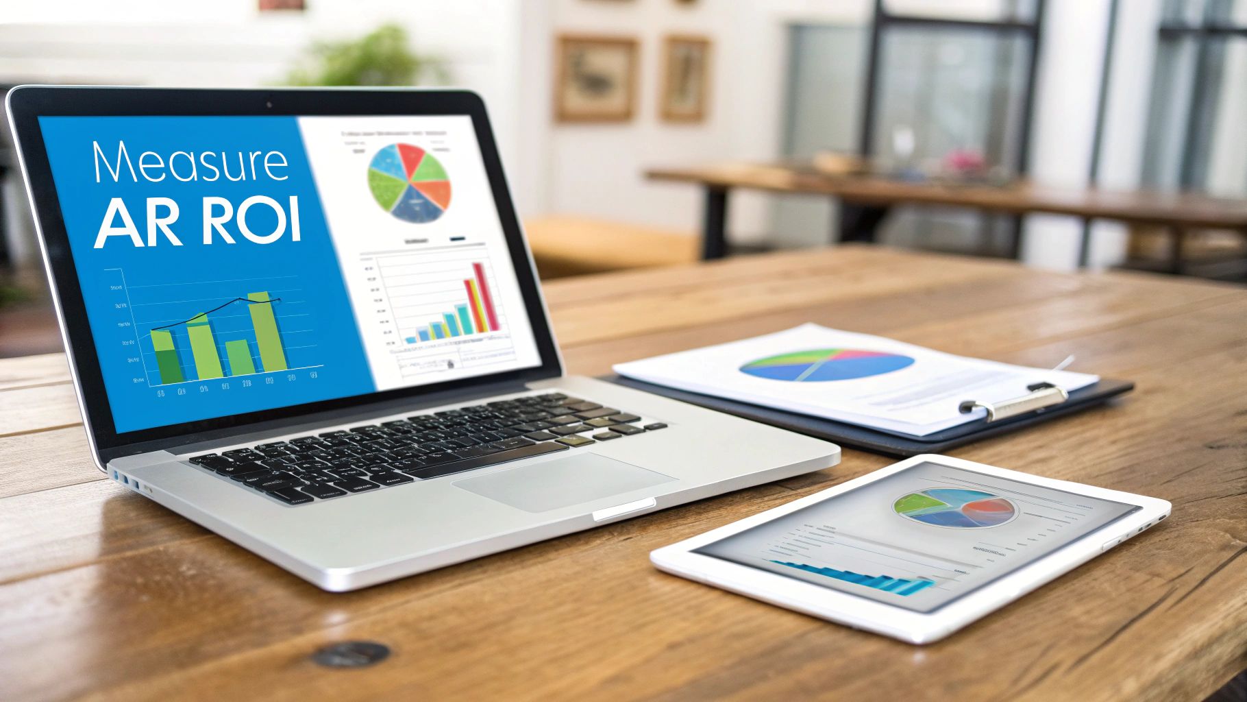 A person analyzing graphs and charts on a digital screen, representing the measurement of ROI for an AR project.