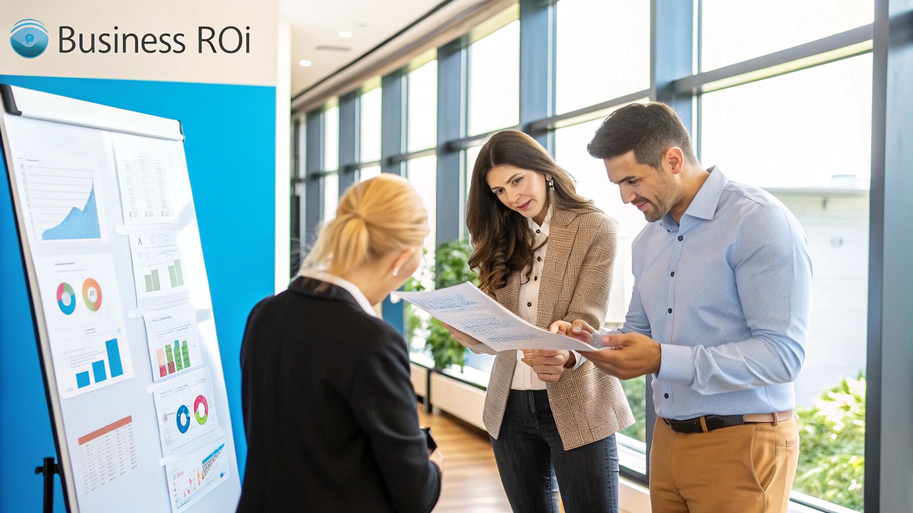 A graph showing upward trending business metrics like ROI and retention, symbolizing business advantages.