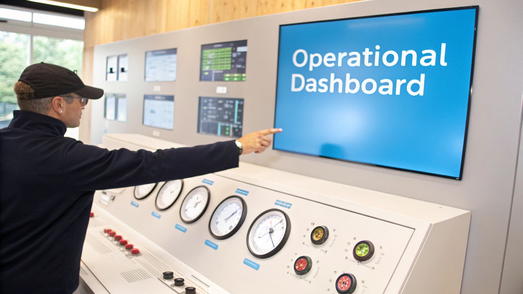 A factory worker using a tablet to monitor equipment data, representing the use of operational efficiency metrics.