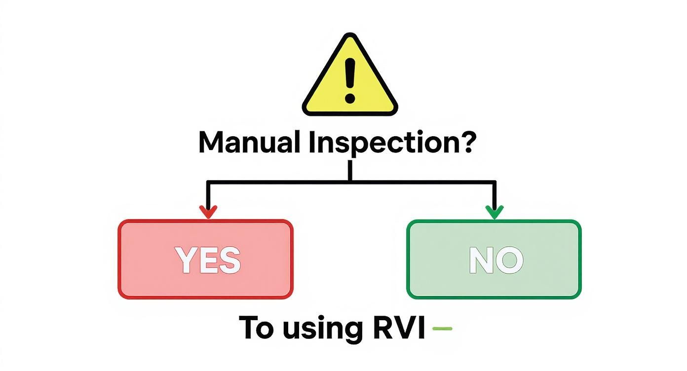 Decision flowchart showing manual inspection question with yes or no paths leading to RVI usage