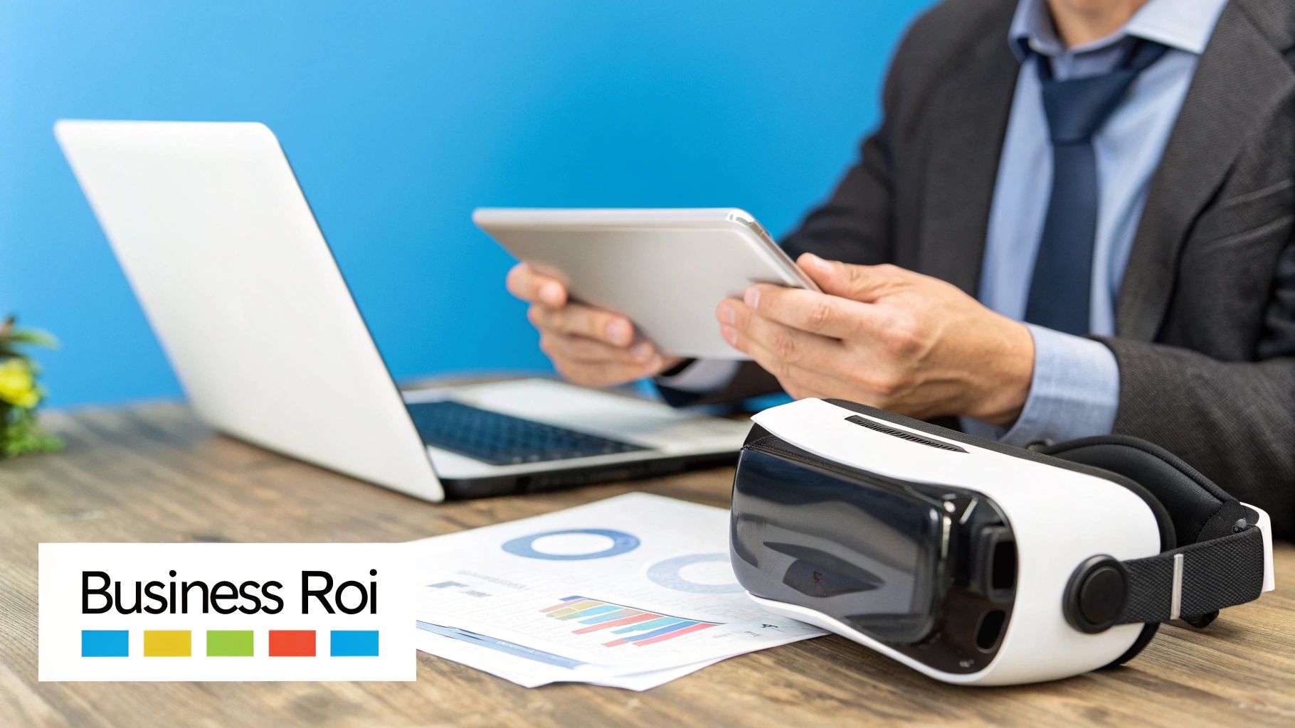 A person in a VR headset interacting with a virtual industrial machine, showing the practical application of VR training.