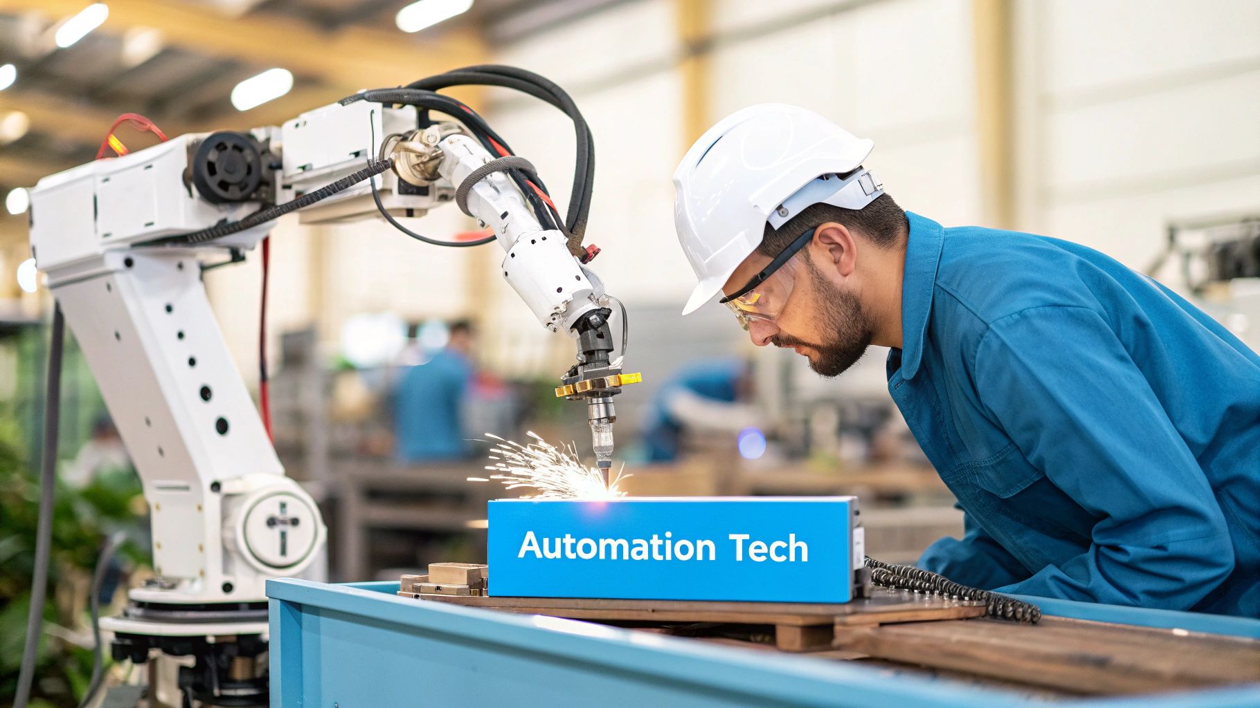 Robotic arms working in a in a modern factory