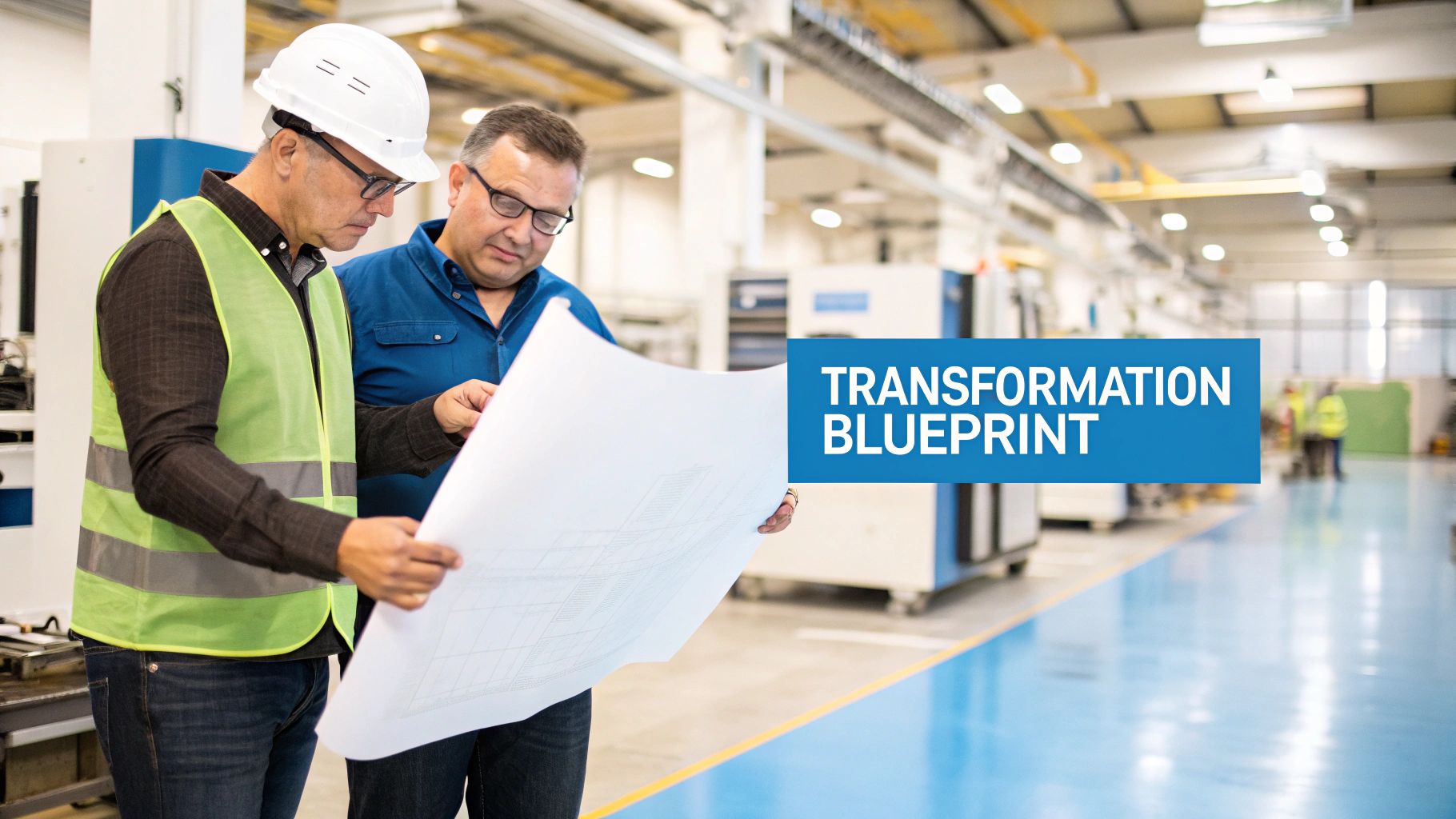 A team collaborating around a whiteboard, outlining a strategic vision