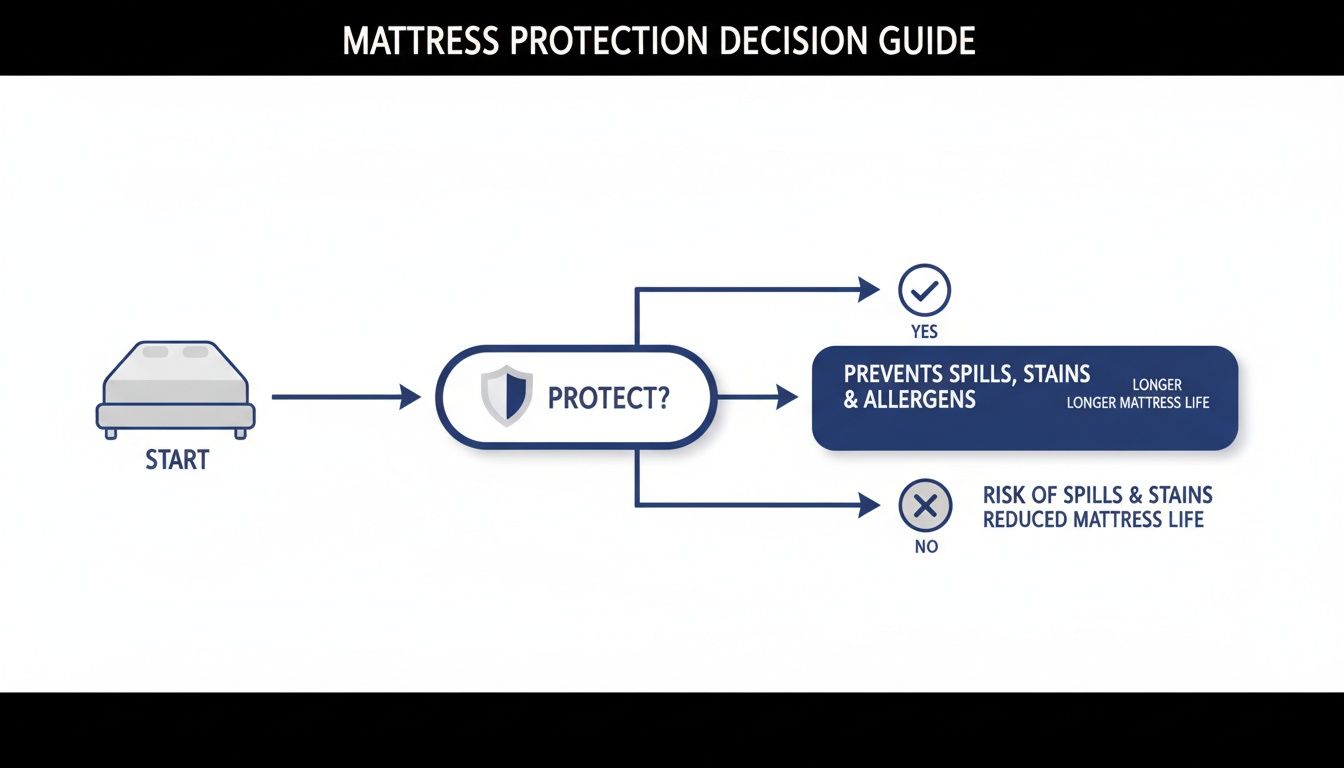 Flowchart decision guide illustrating the benefits of protecting a mattress versus the risks of not.