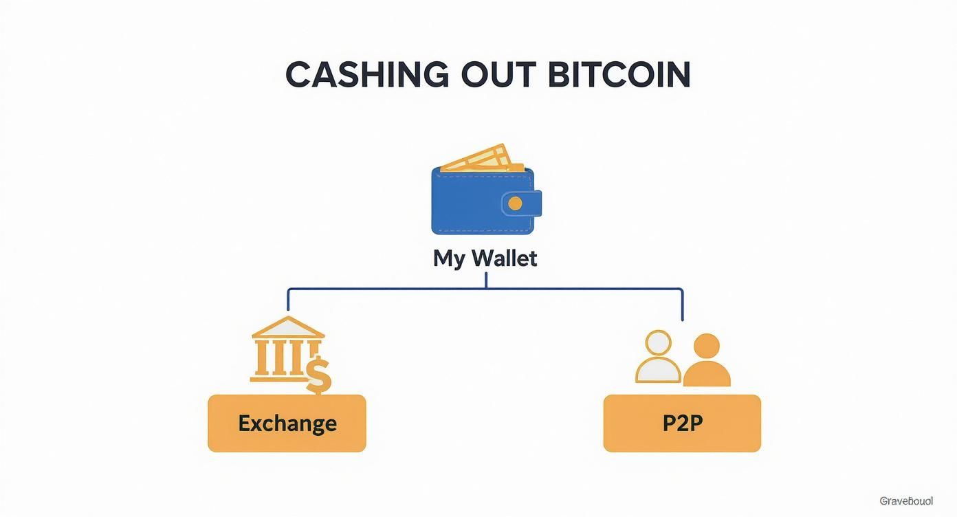 Infographic about how to transfer bitcoin to cash