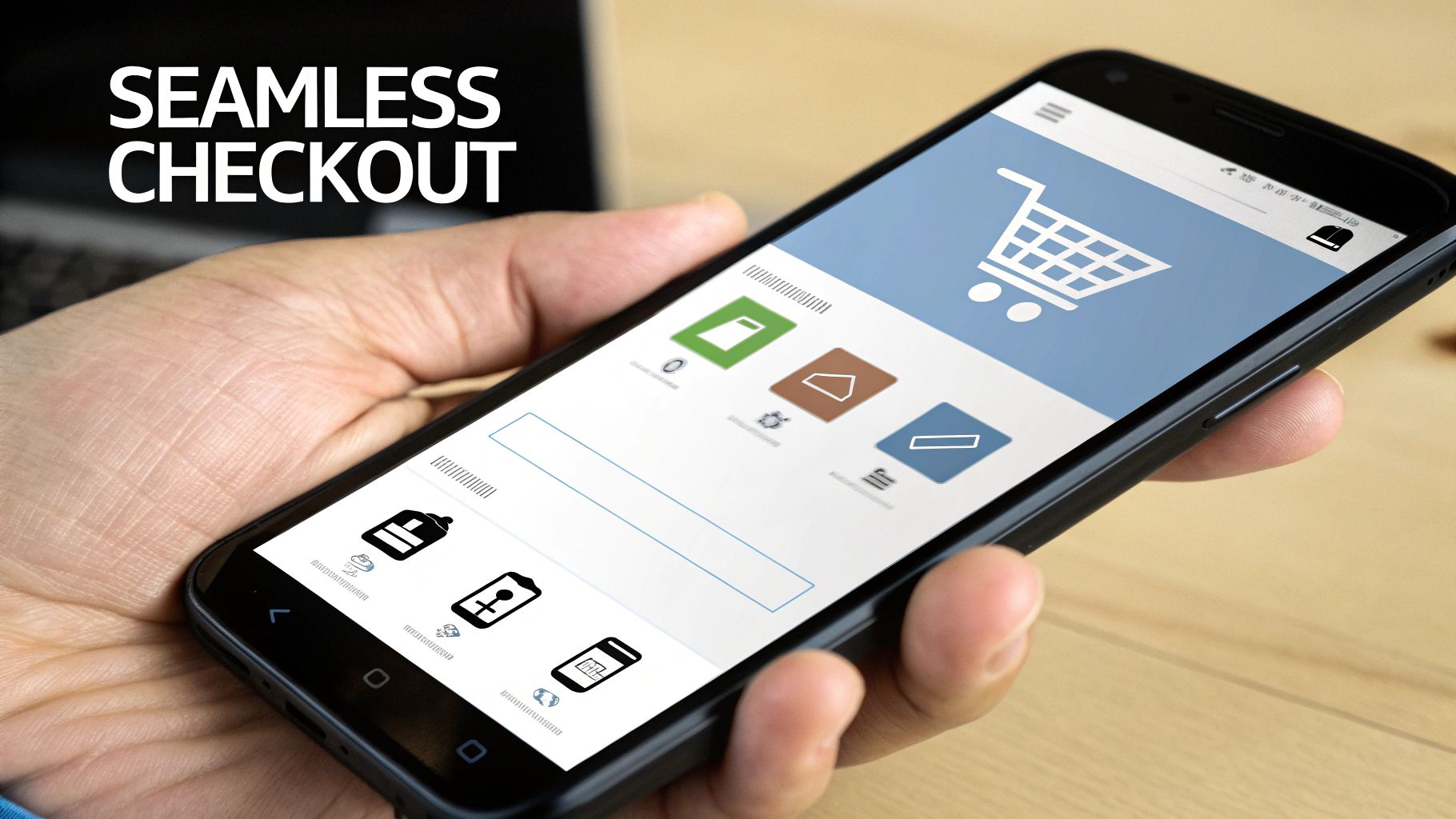 A streamlined and simple checkout page on a mobile device, illustrating a frictionless process for improving ecommerce conversion rates