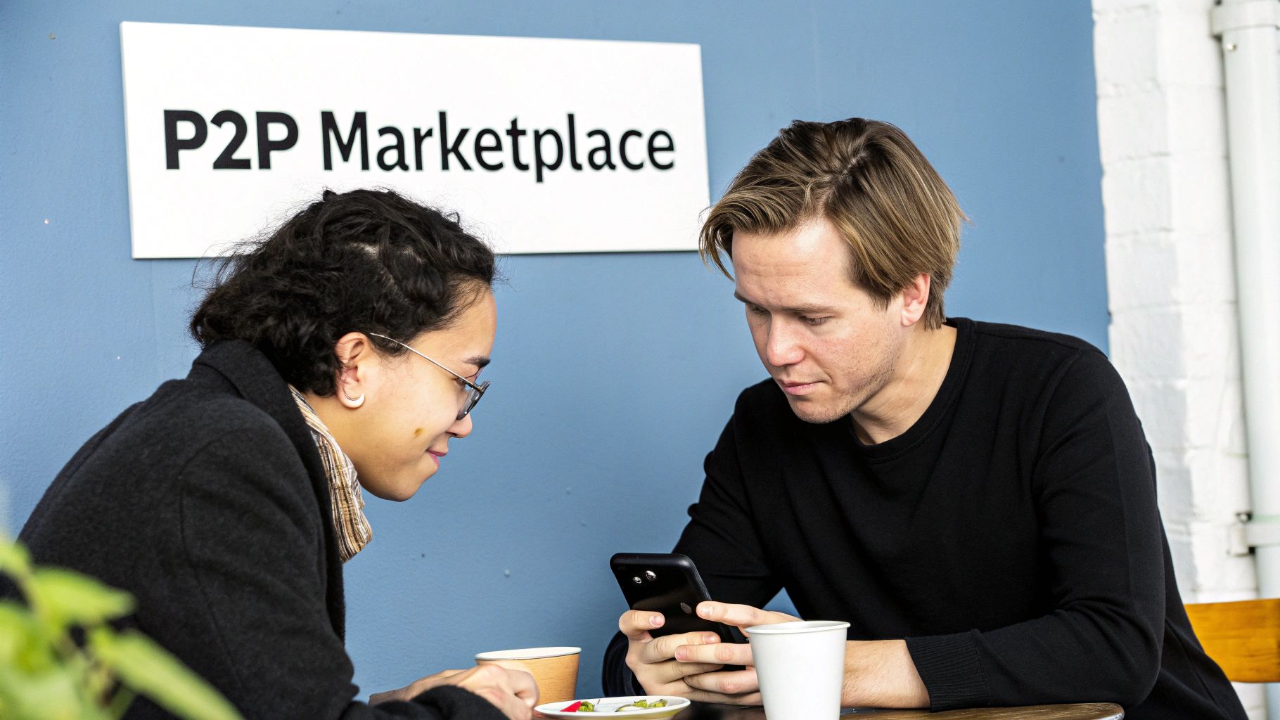 People interacting with a P2P crypto platform interface