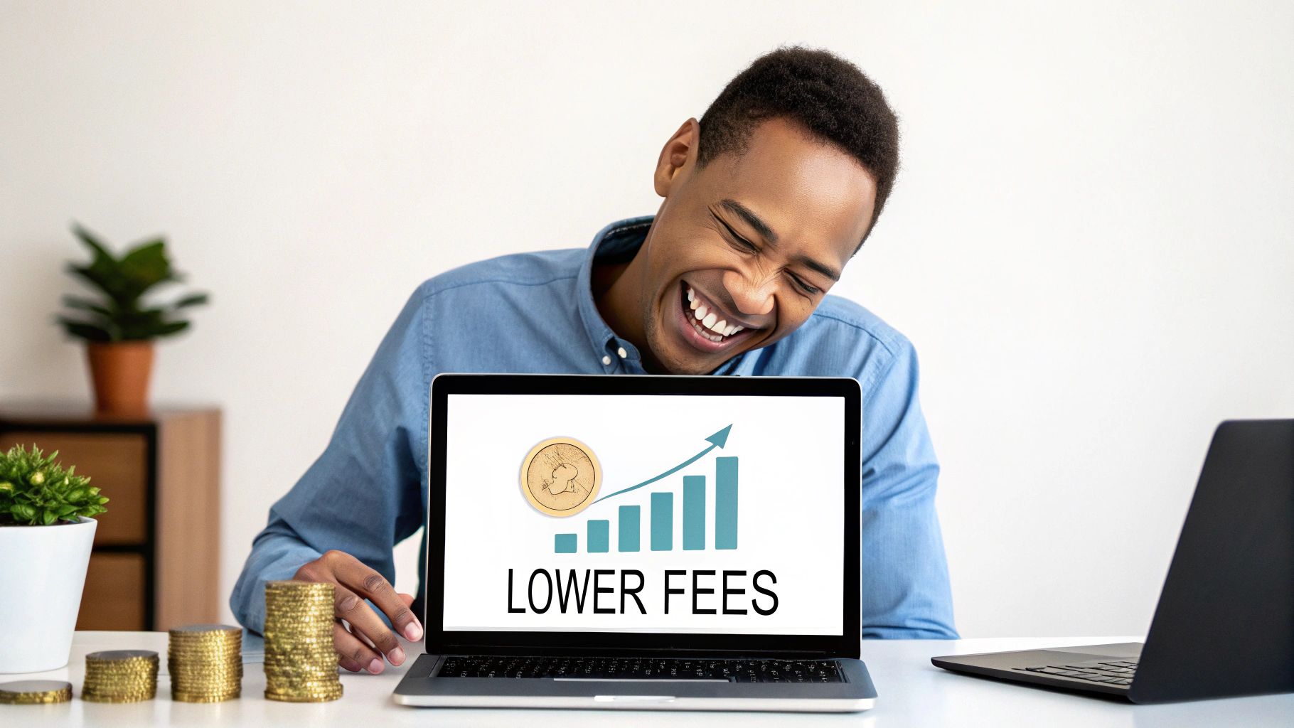 A graphic showing a rising bar chart with a cryptocurrency coin, symbolizing business growth through crypto payments.