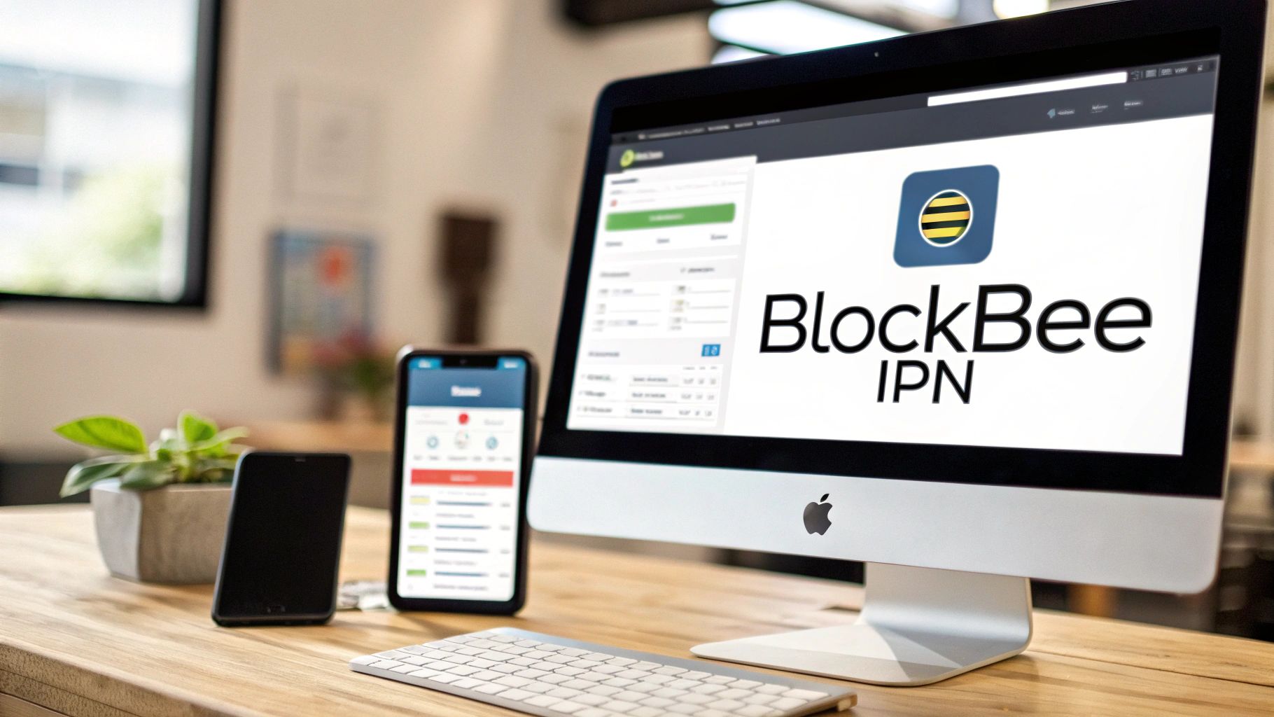 BlockBee IPN payment notification system displayed on desktop computer and mobile phone screens in modern office workspace