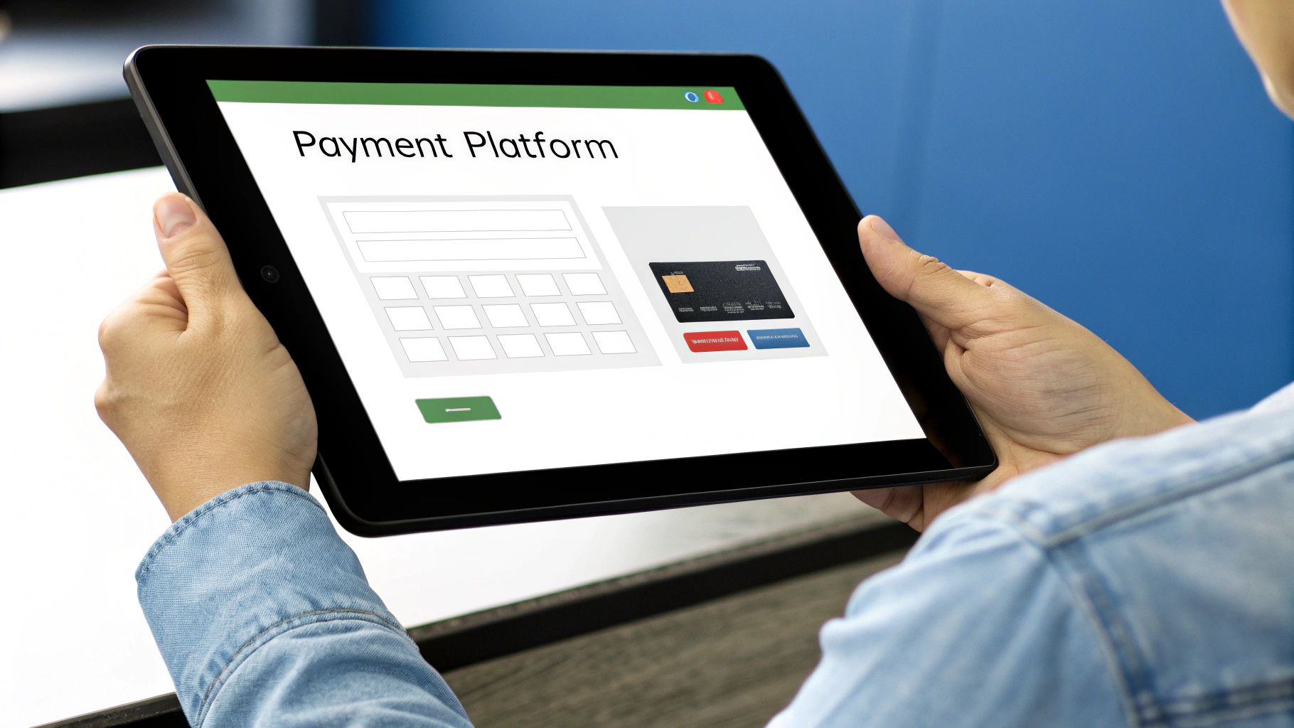 A person paying with a credit card on a mobile phone, illustrating a digital transaction.