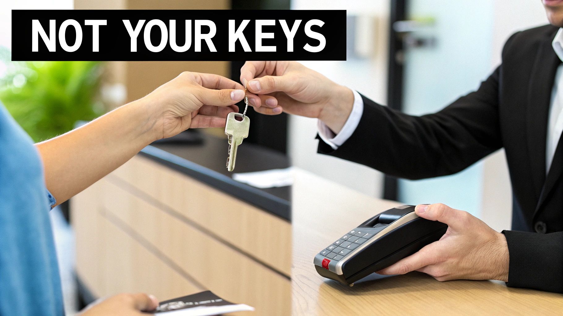 Person holding a key with a digital lock in the background